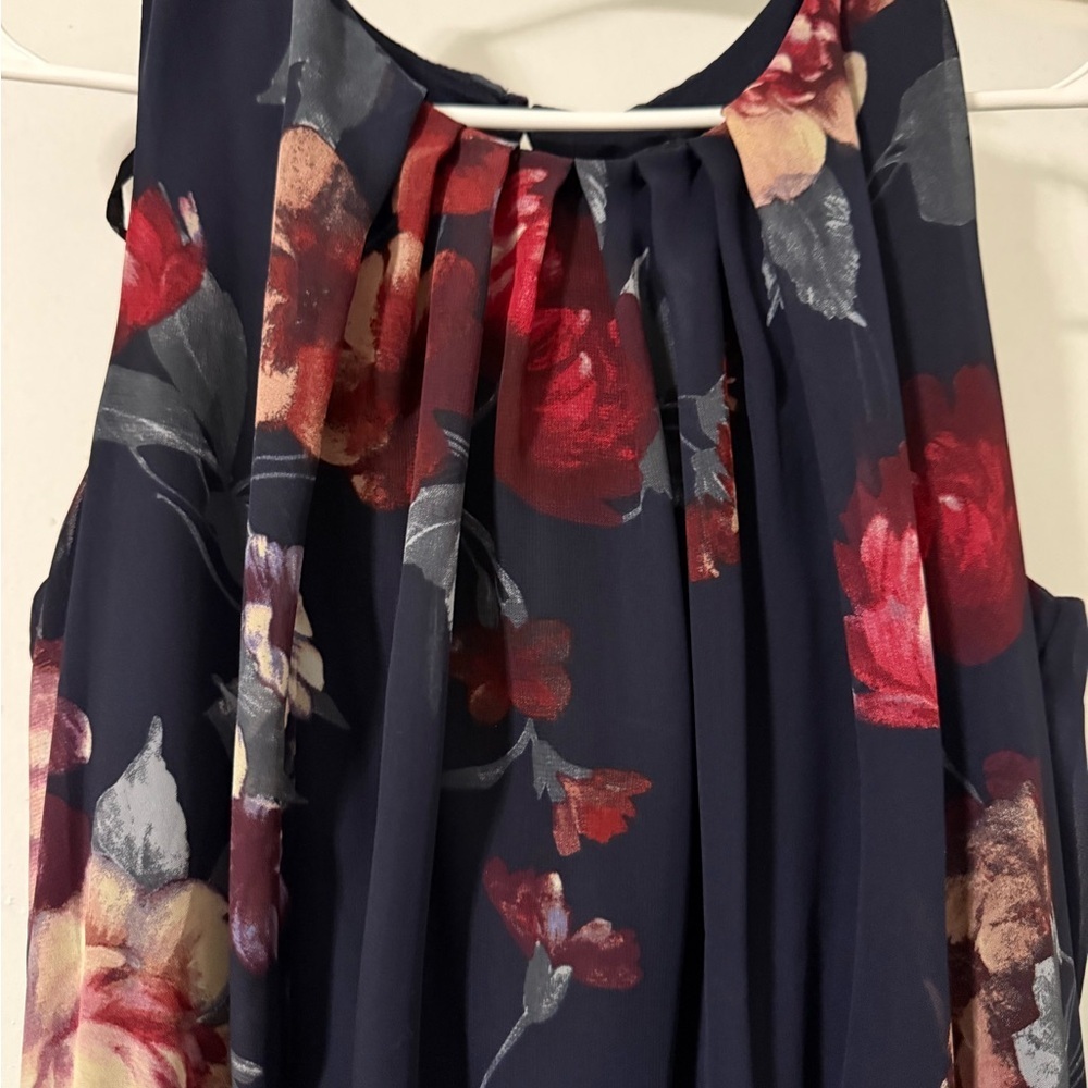 Navy Floral Maxi Dress with Tie Waist - Picture 3 of 4